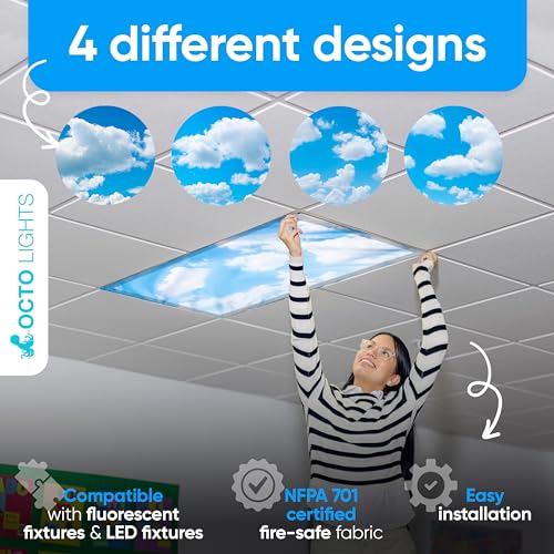 Fluorescent Light Covers for Ceiling Lights Classroom Magnetic Cloud 4pk - color: Calming Clouds
