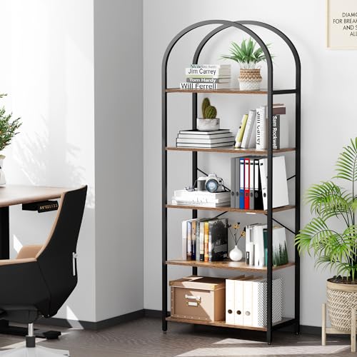 Homhedy 5-Tier Arched Bookshelf, Display Racks, Tall Book Shelf, 62.2" H - size: 5 Tier -23.6"W