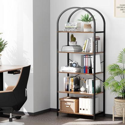 Homhedy 5-Tier Arched Bookshelf, Display Racks, Tall Book Shelf, 62.2" H - size: 5 Tier -23.6"W