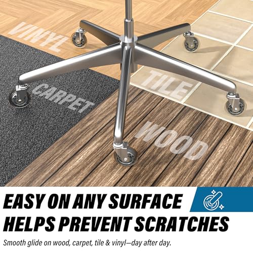 WEWILL Office Chair Wheels - Rubber Casters Replacement Universal Fit 98% Chair(Set of 5) Heavy Duty 3 Inch Smoothly & Quietly Safe for All Floor, Hardwood, Tile, Carpet, Noise Free - Sliver - color: Silver