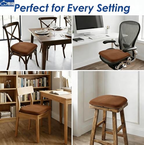 Big Hippo Chair Pads, Memory Foam Chair Seat Cushion Non Slip Rubber Back Thicken Chair Padding with Elastic Bands for Home Office Outdoor Seats (Brown-1pc) - color: Brown