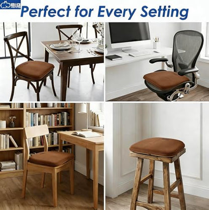 Big Hippo Chair Pads, Memory Foam Chair Seat Cushion Non Slip Rubber Back Thicken Chair Padding with Elastic Bands for Home Office Outdoor Seats (Brown-1pc) - color: Brown