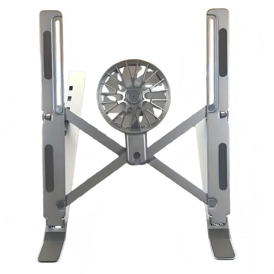 Adjustable Bracket with Detachable Cooling Fan - Portable Foldable Lifting Height, with Heat Sink, Ergonomic and Anti Slip Design, Suitable for 10 inches -17 inches (Silver)