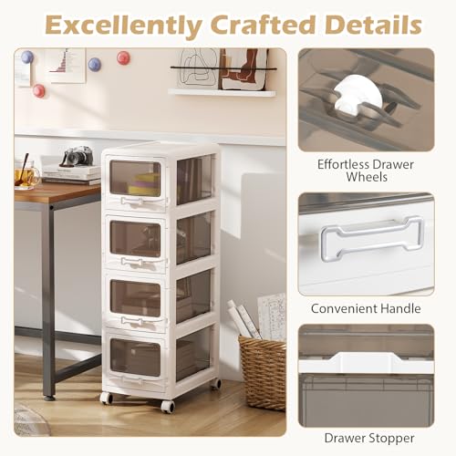 Giantex 4-Tier Rolling Storage Cart, Utility Cart with 4 Drawers & Lockable Wheels for School Art Craft Supplies, Plastic Organizer and Storage for Kitchen, Bedroom and Home Office - size: 4-Tier