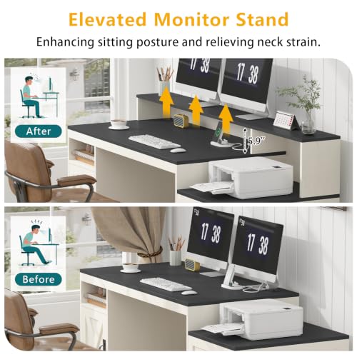 65" Farmhouse Computer Desk with Drawers and Printer Stand for Home Office - color: Black and White