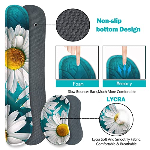 ARTSO Large Gaming Mouse Pad Set, Keyboard Wrist Rest Support + Mouse Wrist Cushion + Extended Mousepad + Coaster, 35x15.5in Multifunctional Desk Mat 4pcs, Cute Daisy - color: Cute Daisy
