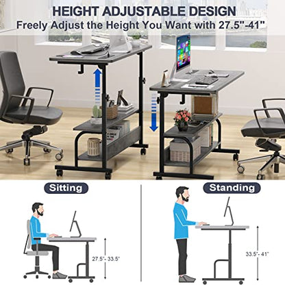 Armocity 39" Rolling Standing Desk with Charging Station for Couch Bed - color: Grey Oak, size: 39''