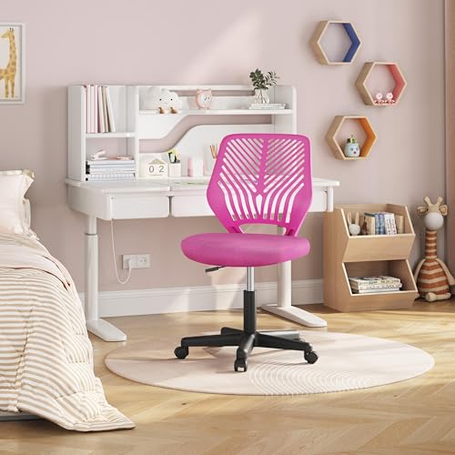 Yaheetech Small Desk Chair, Armless Adjustable Swivel Seat, Rose Red | Padded mesh seat and ventilated resin back, compact armless frame rolls and adjusts for study and small desks, holds 300 lb. - color: Rose Red