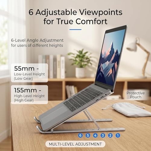 16 Inches Aluminum Alloy Laptop Stand with Fan, Height Increasing Heat Dissipation Computer Stand, Multi-Angle Adjustment