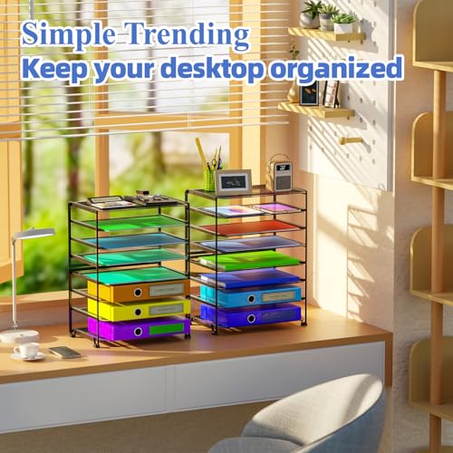 Simple Trending 2 Pack 8 Tier Letter Tray Paper - Mesh Desk File Organizer for Office School Desktop, Black