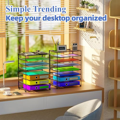 Simple Trending 2 Pack 8 Tier Letter Tray Paper - Mesh Desk File Organizer for Office School Desktop, Black