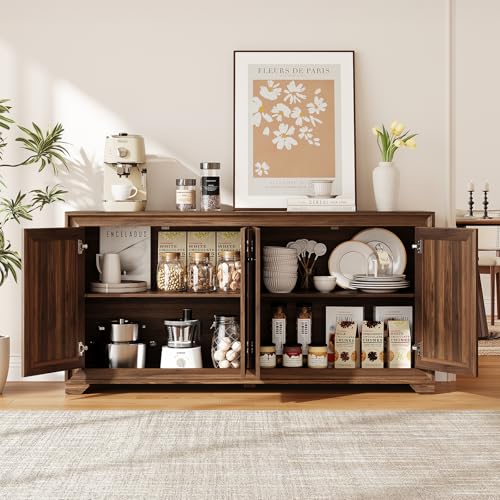 ONBRILL 60" Buffet Cabinet with Storage, 4 Doors & Adjustable Shelves Brown - color: Brown