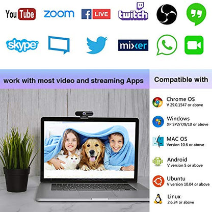 GoHZQ 4K Webcam with Microphone & Privacy Cover - 8MP Ultra HD USB Camera for Computer/Laptop/Switch 2, Pro Streaming Video Calling