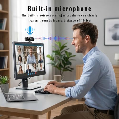 1080P Webcam for PC/Laptop, USB Webcam with Microphone, Noise Cancellation, Support Beauty, Plug & Play with Auto Light Correction for Video Calls, Live Streaming Gaming & Online Meetings - size: 1080P