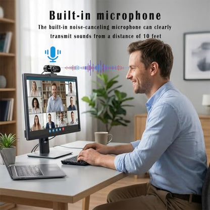 2K Webcam for PC/Laptop, USB Webcam with Microphone, Noise Cancellation, Support Beauty, Plug & Play with Auto Light Correction for Video Calls, Live Streaming Gaming & Online Meetings - size: 2K