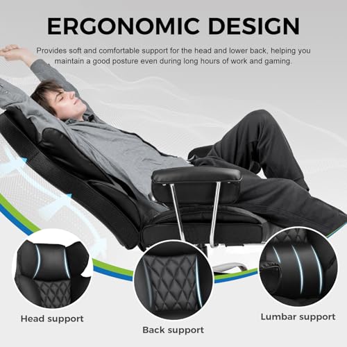 GTPLAYER Gaming Chair,Office Chair with Pocket Spring Lumbar Support, Ergonomic Comfortable Wide Office Desk Computer Chair with Outward Fixed Soft Armrests and Footrest (PU Leather, Black) - color: Deepblack