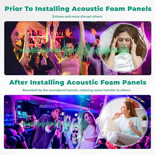 soundproof Foam Panels for Walls, Foam Acoustic Panels 48"×24"×2" Egg Crate High Density Quick Recovery Sound deadening Foam Panels Noise Reduction Echo Control for Home Studio Recording Room Office - size: 4 Pack