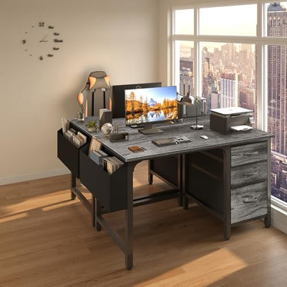 Lufeiya Computer Desk with File Drawers Cabinet, 47 Inch Home Office Desks with Filing Cabinet for Small Space, Gaming Study Writing Table PC Desks, Gray - color: Grey, size: 46.6"