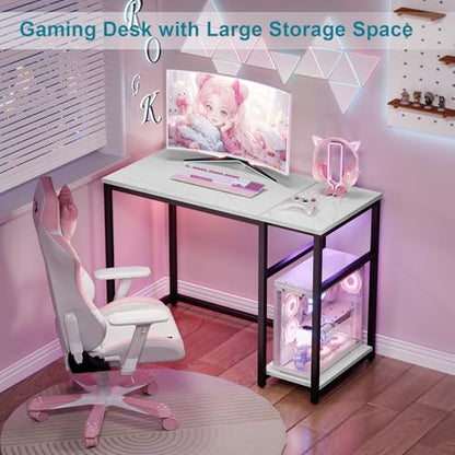 SINPAID 40" Small Computer Desk with Shelves for Home Office,White Marble - color: White Marble, size: 40 IN