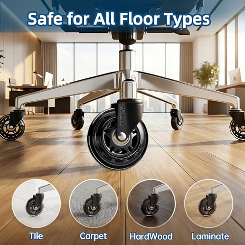 HOSALI 3 Inch Office Chair Wheels - Rubber Chair Casters Replacement, Heavy-Duty Computer Gaming Desk Caster Wheel Smooth & Safe Rolling for All Floors Including Hardwood and Carpet, Set of 5 - style: Modern-Black