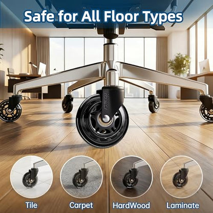 HOSALI 3 Inch Office Chair Wheels - Rubber Chair Casters Replacement, Heavy-Duty Computer Gaming Desk Caster Wheel Smooth & Safe Rolling for All Floors Including Hardwood and Carpet, Set of 5 - style: Modern-Black