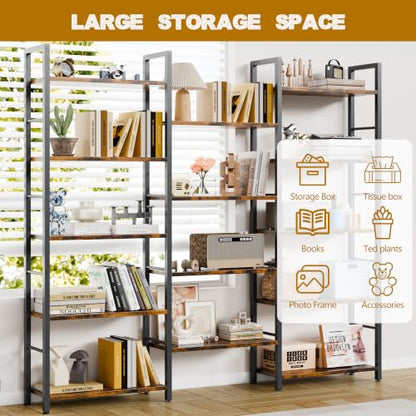 Shintenchi Large 5 Tier Bookshelf,Triple Bookcase, Tall Open Shelves - size: 5 Tier(Wide)
