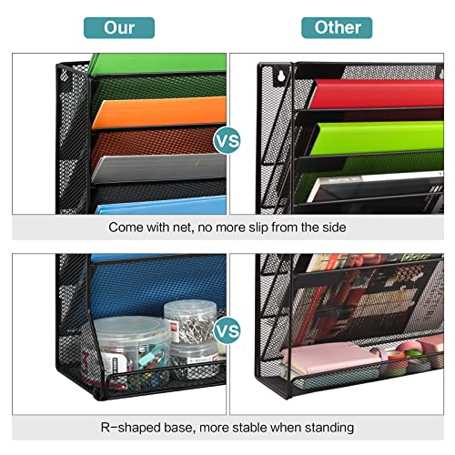 Jakyitvi Adjustable 5 Tiers Wall File Organizer Metal Hanging Holder Black - color: Black
