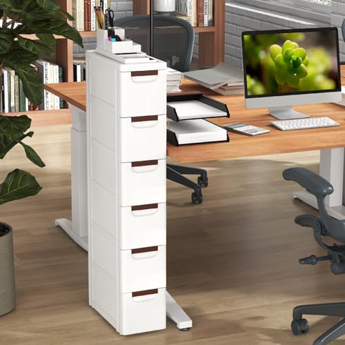 LOKO 6-Drawer Narrow Storage Cabinet, Slim Rolling Cart, Mobile Plastic Cart Container with Pull Handles, Built-in Wheels, for Living Room, Kitchen, Bathroom, Office (7.5"x16.5"x43" (6 Drawer)) - size: 7.5"x16.5"x43" (6 Drawer)