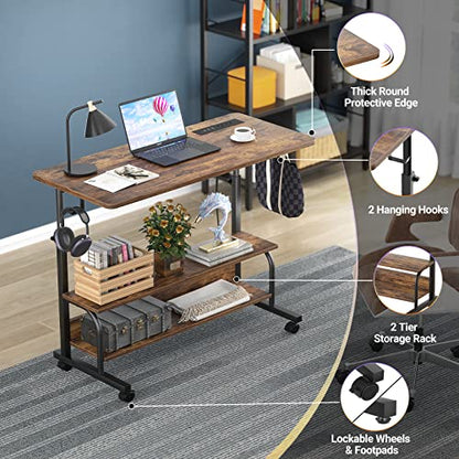 Armocity 32" Rolling Standing Desk with Charging Station for Couch Bed - color: Rustic Brown, size: 32''