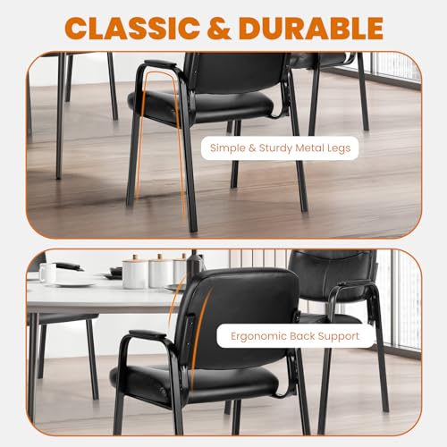 Sweetcrispy Waiting Room Chairs Set of 2, Office Guest Chairs No Wheels | Leather Padded Arms, Stationary Reception, Conference, Lobby Table, Elderly, Side Salon, Clinic, Inky - size: Set of 2