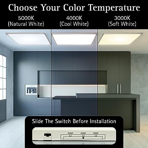 UltraLux 2x4 Surface Mount LED Panel TRIAC Dimmable 3CCT Brushed Nickel 1Pk | 4000 lumens, 120-degree beam, CRI>80, aluminum build, damp-rated, fits junction boxes, over 50,000 hours, 5-year warranty - color: Brushed Nickel, size: 2X4 (1 Pack)