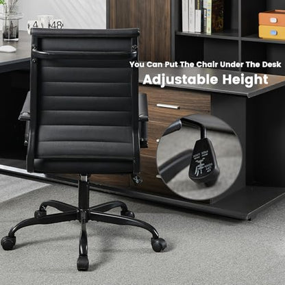Office Desk Chair Leather, Conference Room Chairs with Wheels, Modern Executive Computer Guest Chairs with Arms. - color: Matte Black