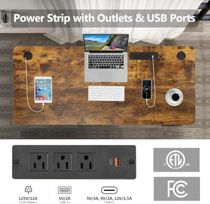71''×28'' Electric Standing Desk with Power Outlets & Wheels, Brown - color: Brown, size: 71×28''