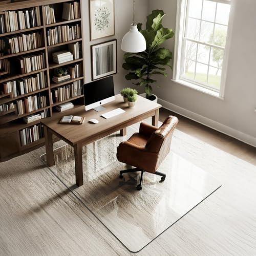 Office Chair Mat for Carpet & Hardwood, Upgraded 45" x 60" Tempered Glass Chair Mat for Office Home, with 4 Anti-Slip Pads - size: 45"x60"