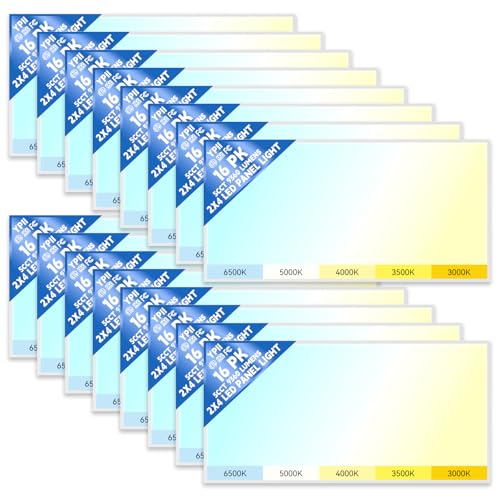 16Pack 2x4 LED Flat Panel Light LED Drop Ceiling Light Fixture, 5 CCT 3000K-6500K Adjustable & 5 Wattage Selectable Recessed Back-Lit Fixture for Office, ETL Listed - size: 2X4 16Pack