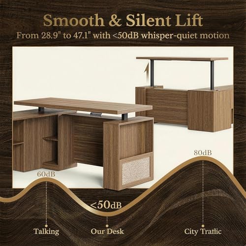 63 Inches L Shaped Electric Standing Desk, Executive Height Adjustable Desk with Drawers and File Cabinet, AC/USB, 1.18" Desktop and Privacy Panel for Home Office, Natural Oak - color: Natural Oak