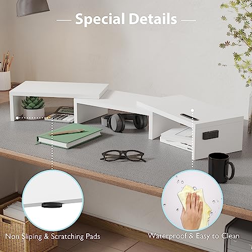 BONTEC Dual Monitor Stand Riser, Adjustable Length & Swivel Angle, White - color: White, size: 42.5 in