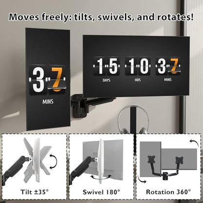 BONTEC Dual Monitor Wall Mount for 13-32 Inch Screens, VESA 75x75/100x100mm | Height Adjustable Gas Spring Arm with Tilt, Swivel & Rotate, Hold Up to 19.8 lbs, Fully Adjustable, Office & Home Use - style: Dual Arms