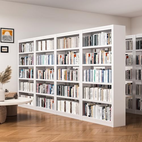 White 5-Tier Metal Bookcase, 69″ Heavy-Duty Sturdy Home Office Bookshelf | Holds Up 200 Books, Adjustable Shelves, Heavy-Duty Load, Fast Screw-Free Assembly, Widely Used Home & Office Storage - color: White, size: Style1-31.5"W