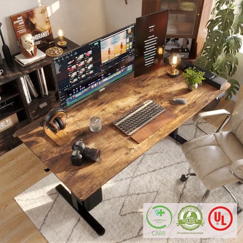 Monomi Electric Standing Desk 63"x28" Height Adjustable Sit Stand Desk | Ergonomic Home Office Computer Gaming Desk with Memory Preset Controller and Anti-Collision,Rustic Brown - color: Rustic Brown, size: 63x28