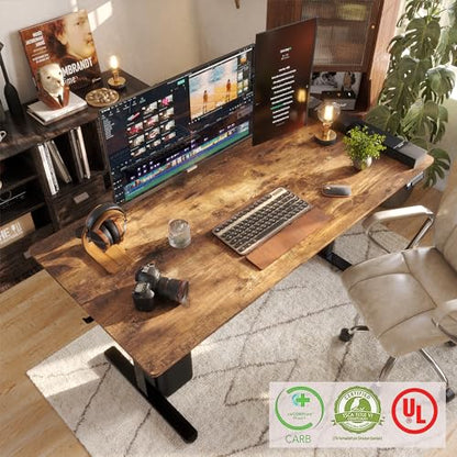 Monomi Electric Standing Desk 63"x28" Height Adjustable Sit Stand Desk | Ergonomic Home Office Computer Gaming Desk with Memory Preset Controller and Anti-Collision,Rustic Brown - color: Rustic Brown, size: 63x28