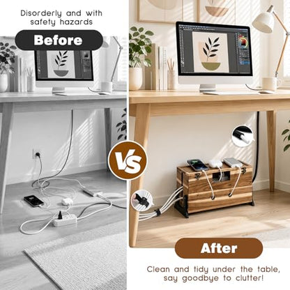 Extra Large Cable Management Box, 14.2-Inch Acacia Wood Cord Hider Box with Dual Locks and Magnetic Lid, Power Strip Cover and Cable Organizer for Desk, Floor, TV Wires and Home Office