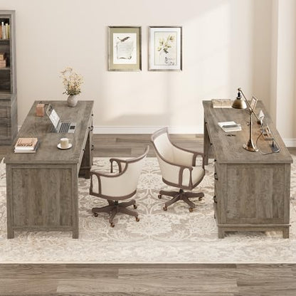 GarveeHome Farmhouse Executive Desk with Drawers, 53.54 in Home Office Desk with Charging Station, Wooden Computer Desk with File Cabinet Storage for Work Study Writing, Rustic Gray - color: Rustic Gray