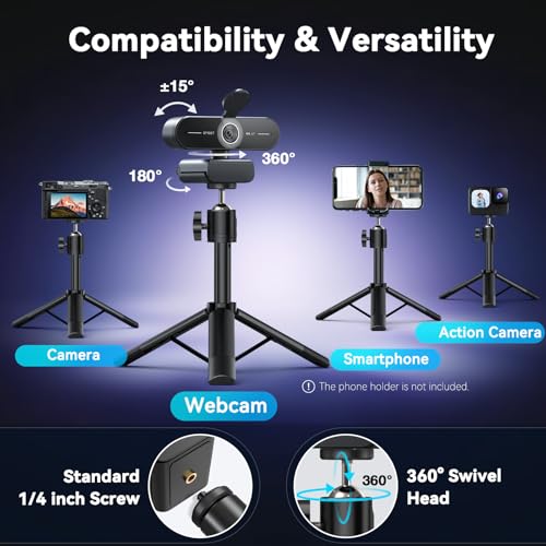 EMEET C60E 4K Webcam with Tripod, Streaming Camera with PDAF Autofocus, Dual Microphones, Auto Light Correction, 73° FOV, Plug & Play USB Webcam for Live Streaming, Gaming & Real-Time Interaction - style: Single-Camera w/ Tripod