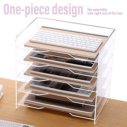 SANRUI Acrylic Paper Organizer Letter Tray for Desk, 5 Tier Enlarged File Sorter,Clear File Holder Desktop Shelf Document Storage for School Office Home - style: Enlarged 5 Tier File Tray Holder
