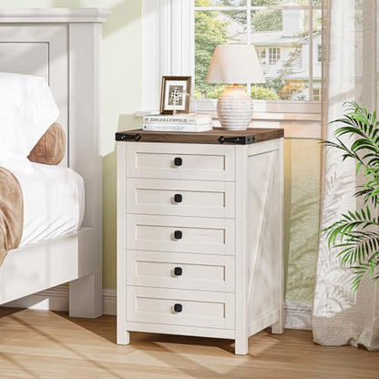 Halitaa 5 Drawer Small File Cabinet, Farmhouse Vertical Filing Cabinet - color: Rustic White and Brown