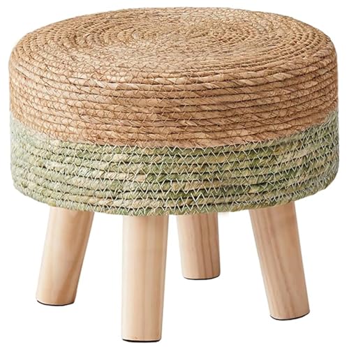Wimarsbon Round Foot Stool Natural Seagrass Poufs Ottoman Hand Weave Footrest Stool for Couch Desk Extra Seat Step Stool with Solid Wood Legs for Hallway Patio Lounge Green - color: Green, size: 13"D x 13"W x 10.6"H