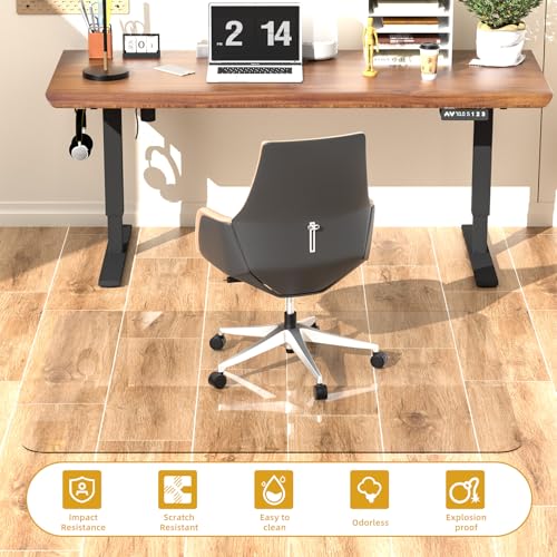 Glass Chair Mat Heavy 1/5" Thick Premium Tempered Glass Duty Hard Glass Chair Mats -for Office Chair on Carpet or Hard Floor with 4 Anti-Slip Pads 48" x 36" - size: 48" x 36"