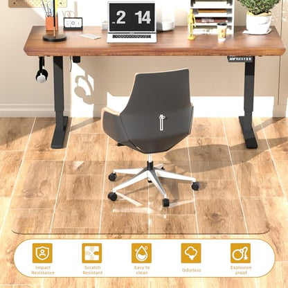 [Tempered Glass] Glass Office Chair Mat for Carpet Heavy 57" x 42"-1/5" Thick Premium Tempered Glass Duty Hard Glass Chair Mats -for Office Chair on Carpet or Hard Floor with 4 Anti-Slip Pads - size: 57" x 42"