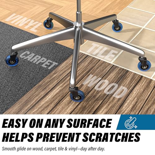 WEWILL Office Chair Wheels - Rubber Casters Replacement Universal Fit 98% Chair(Set of 5) Heavy Duty 3 Inch Smoothly & Quietly Safe for All Floor, Hardwood, Tile, Carpet, Noise Free - Blue - color: Blue